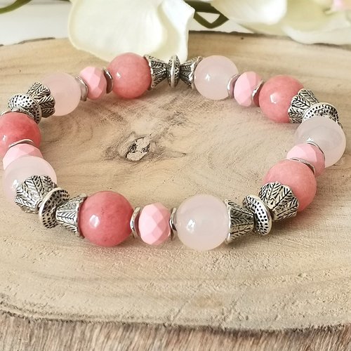 Kit bracelet fil élastique perles jade vieux rose
