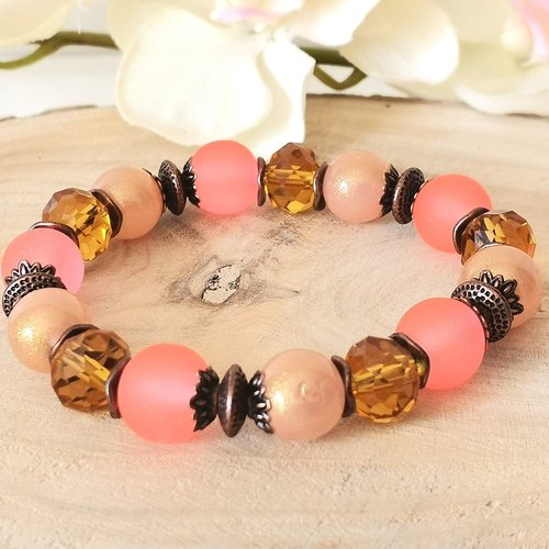 Kit bracelet fil élastique perles en verre orange et ambre