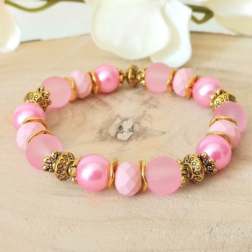 Kit bracelet fil élastique perles en verre rose