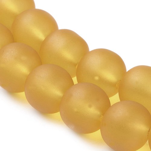 Perles en verre givré 10 mm jaune moutarde x 10