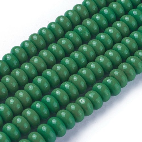 Perles en verre rondelle 8 mm vert foncé x 20