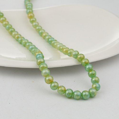 Perles en verre 8 mm verte et jaune x 10