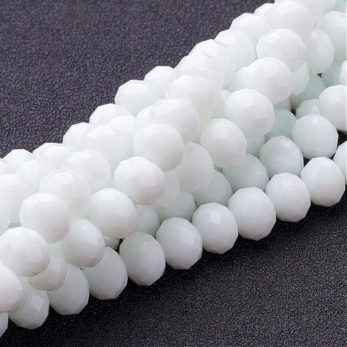 Perles en verre à facette 8 x 6 mm blanche x 20