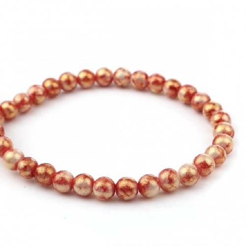 Perles en verre 8 mm doré et rouge x 10
