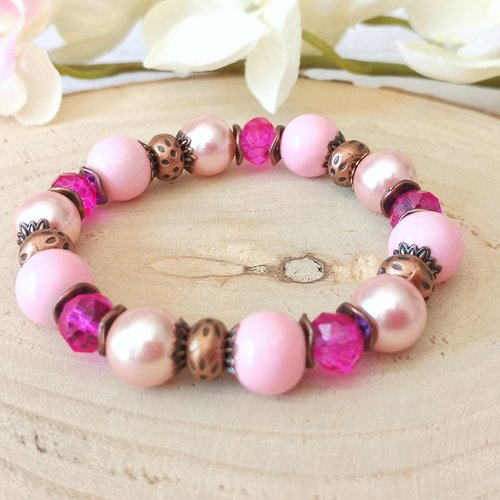 Kit bracelet fil élastique perles en verre rose et fuchsia