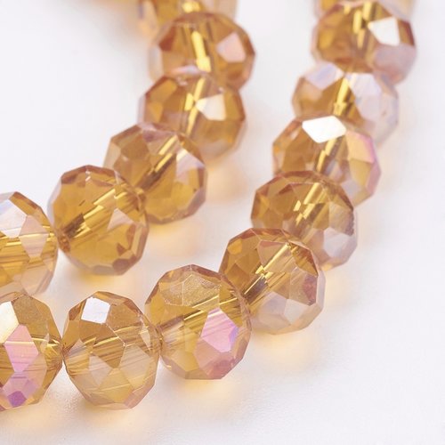 Perles en verre à facette 8 x 6 mm ambre ab x 20