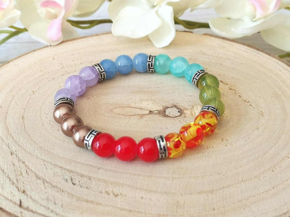 Kit bracelet fil élastique perles en verre multicolores - Un grand