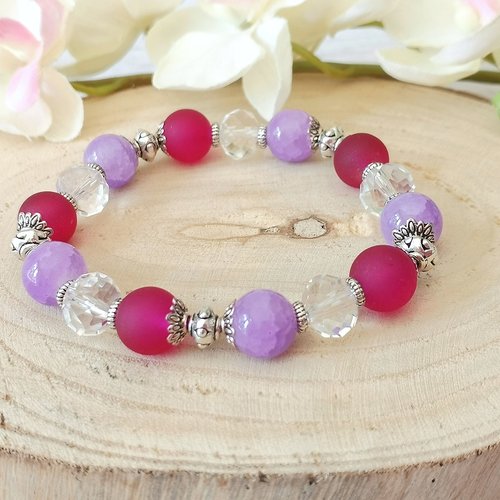 Kit bracelet fil élastique perles en verre lilas et violet