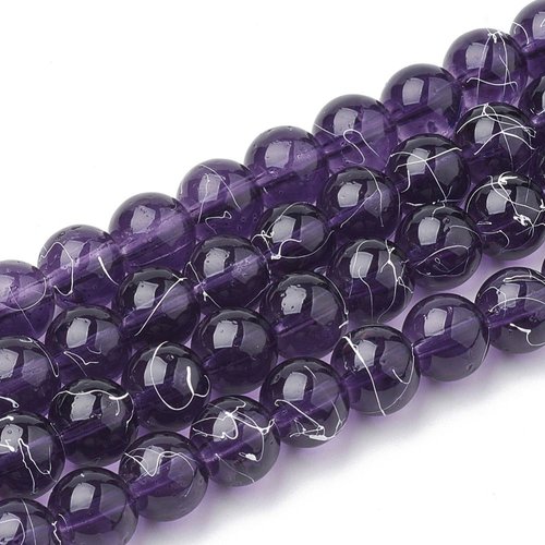 Perles en verre 8 mm violet foncé tréfilé blanc x 50