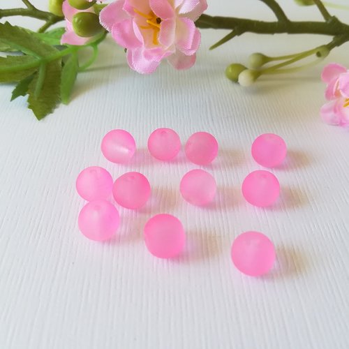 Perles en verre dépoli 8 mm rose x 20
