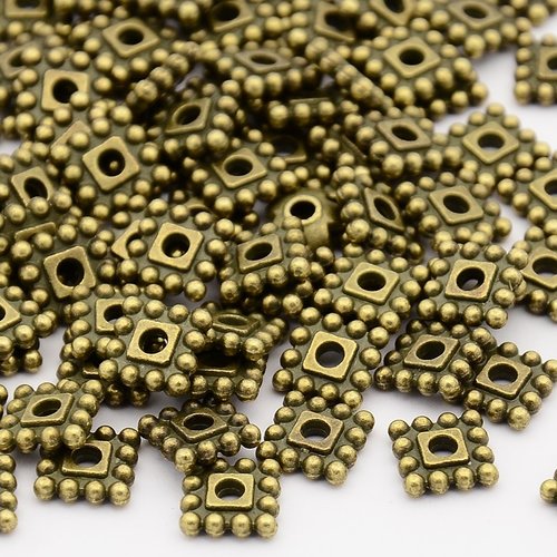 Perles métal intercalaire carré 7 mm bronze x 20
