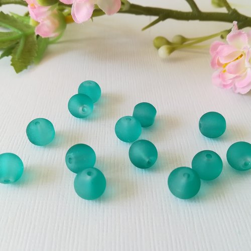 Perles en verre dépoli 8 mm turquoise x 20