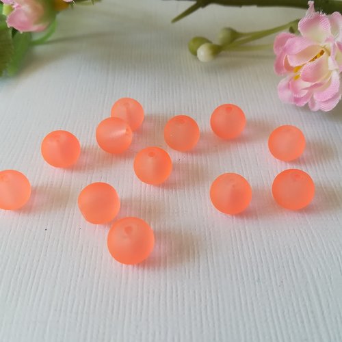 Perles en verre dépoli 8 mm orange x 20