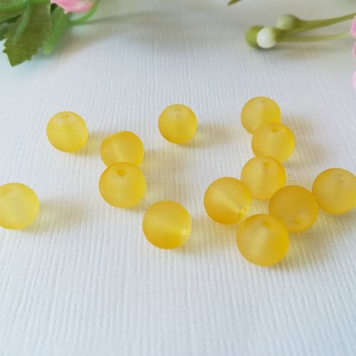 Perles en verre dépoli 8 mm jaune moutarde x 20