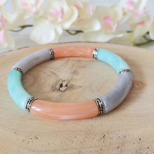 Kit bracelet fil élastique perles jade orange pale - Un grand marché