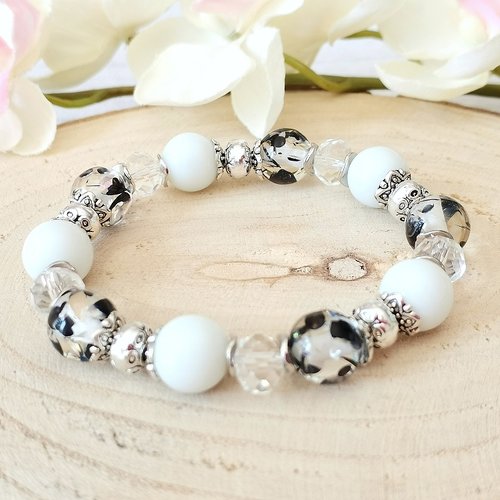 Kit bracelet fil élastique perles en verre blanche et résine - Un grand  marché