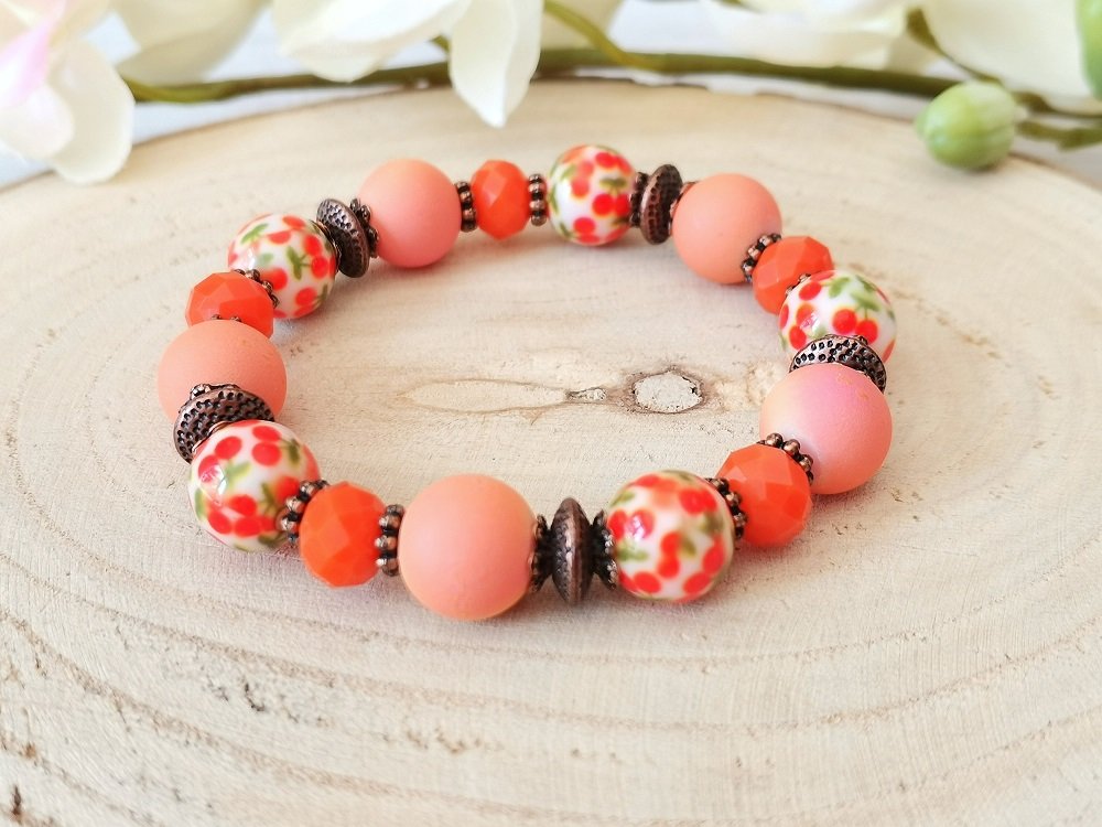 Kit bracelet fil élastique perles oranges - Un grand marché