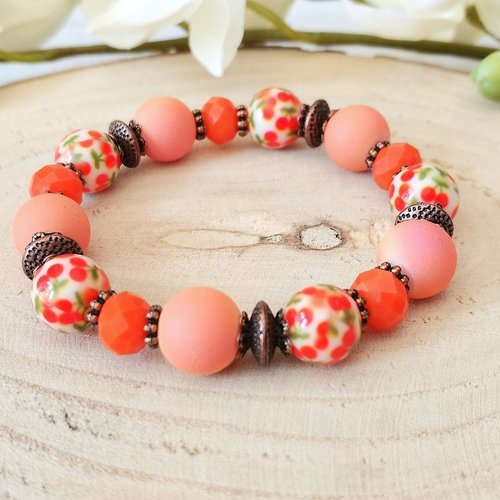 Kit bracelet fil élastique perles oranges