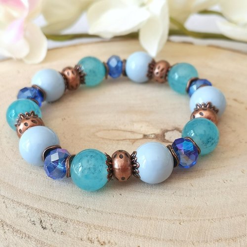 Kit bracelet fil élastique perles jade bleu