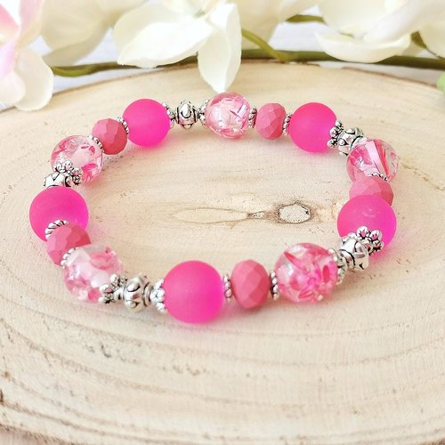 Kit bracelet fil élastique perles en verre et résine rose
