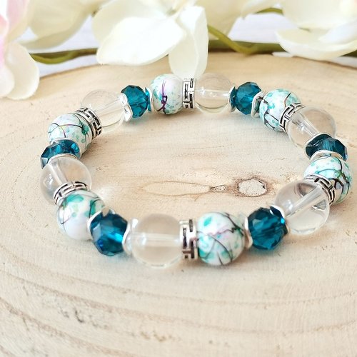 Kit bracelet fil élastique perles en verre turquoise