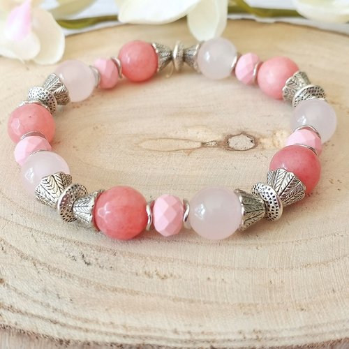 Kit bracelet fil élastique perles jade vieux rose