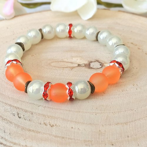 Kit bracelet fil élastique perles en verre et rondelles strass orange
