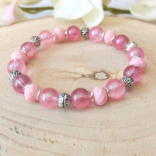 Kit bracelet perles en verre rose et prune