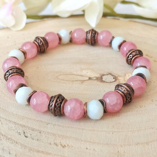 Kit bracelet fil élastique et perles en verre rose et blanche