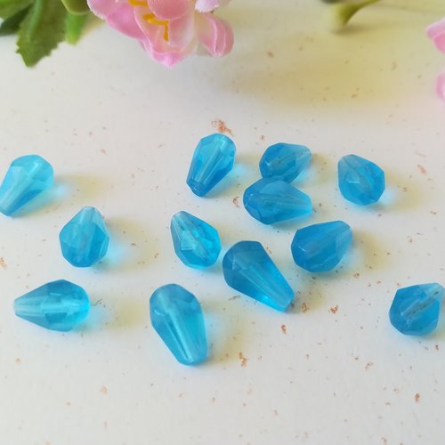 Perles en verre goutte 10 mm bleu ciel x 20