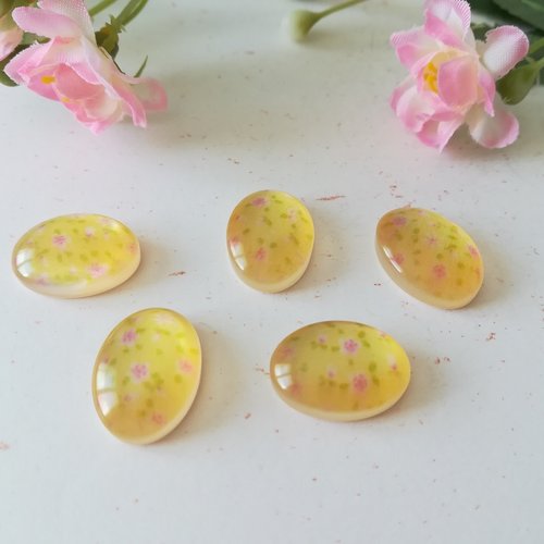 Cabochons résine ovale 13 x 8 mm jaune à fleur x 5