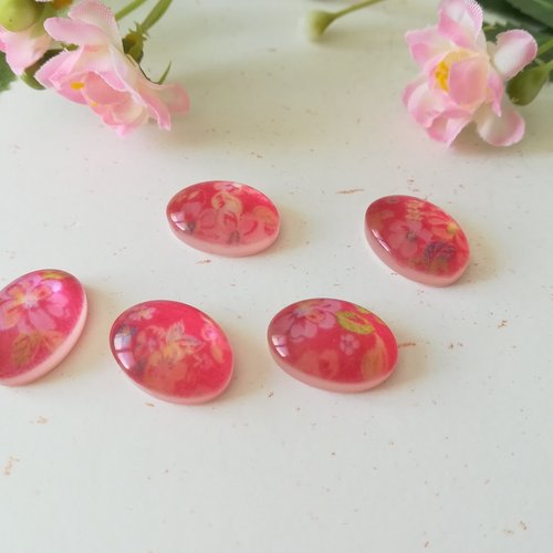 Cabochons résine ovale 13 x 8 mm rouge et rose x 5