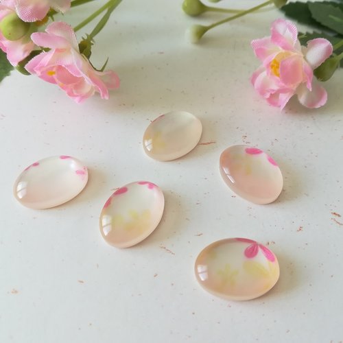 Cabochons résine ovale 13 x 8 mm beige et rose x 5
