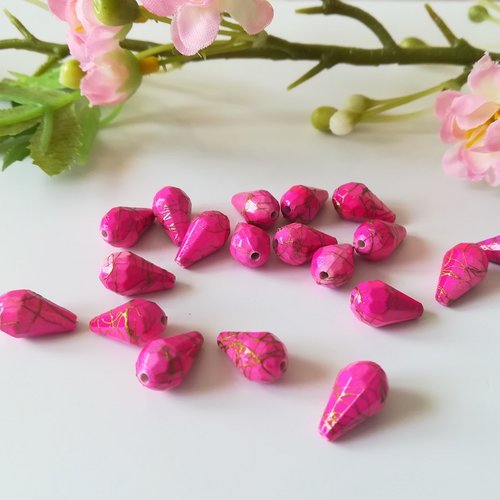 Perles acrylique goutte rose tréfilé doré x 20