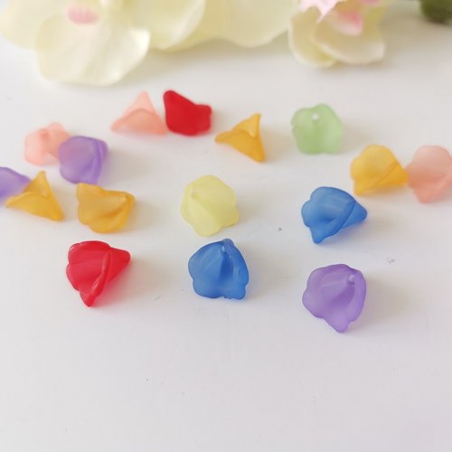 Perles acryliques givrée fleur 9/10 mm multicolore x 20