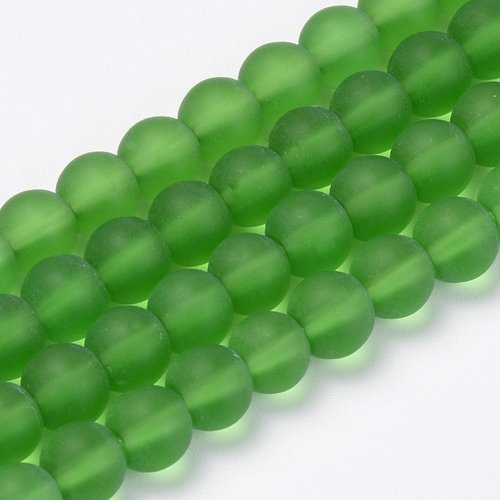 Perles en verre dépoli 8 mm vert foncé x 20