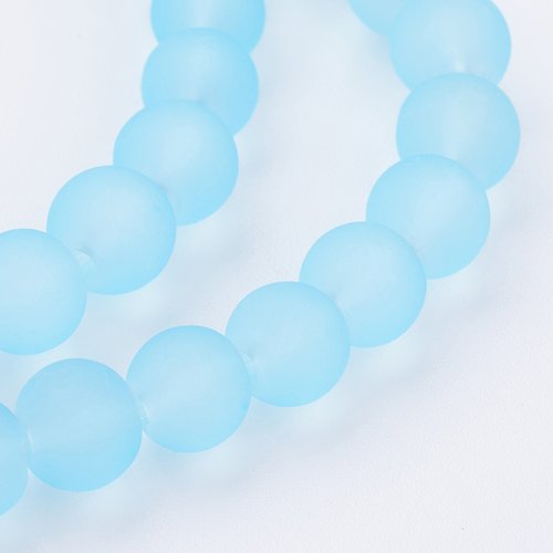 Perles en verre dépoli 8 mm bleu ciel x 20