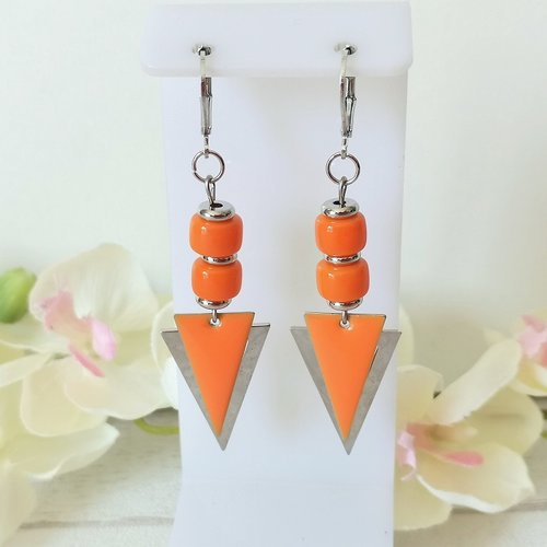 Kit boucles d'oreilles pendentif triangle et perles en verre orange