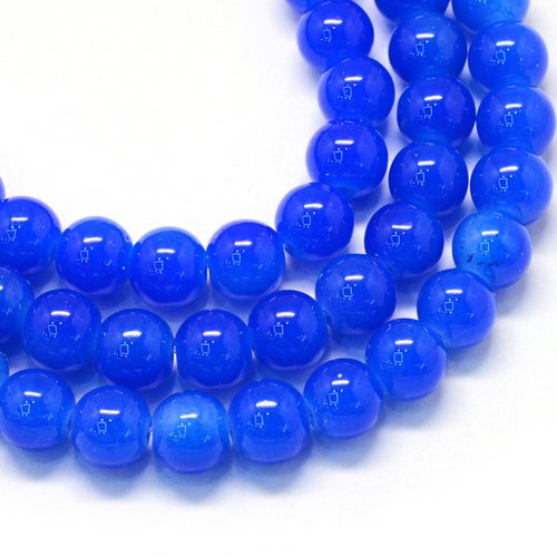 Perles en verre imitation jade 10 mm bleu nuit x 10