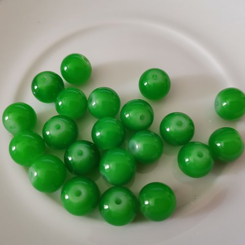 Perles en verre imitation jade 10 mm citron vert  x 10