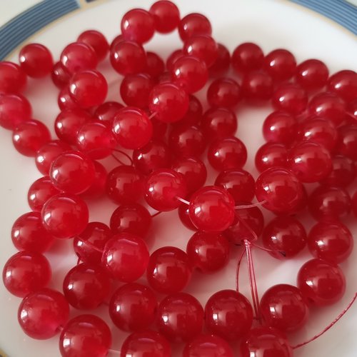Perles en verre imitation jade 10 mm rouge x 10
