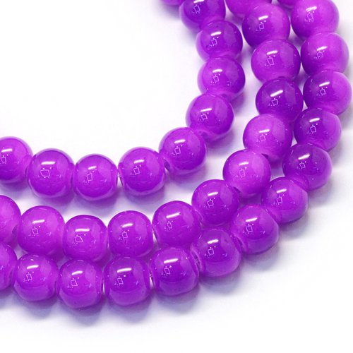Perles en verre imitation jade violet 8 mm x 20