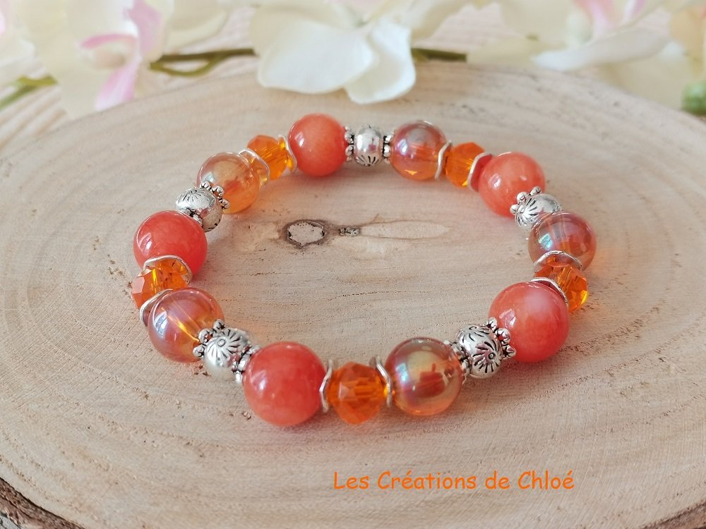 Bracelet fil élastique perles en verre orange - Un grand marché