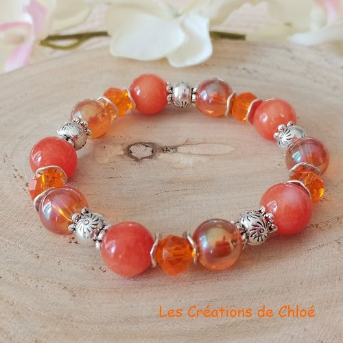 Kit bracelet fil élastique perles jade orange