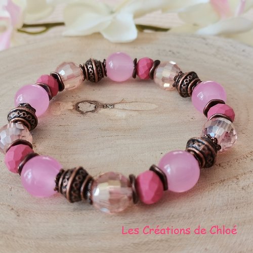Kit bracelet fil élastique perles en verre laqué rose