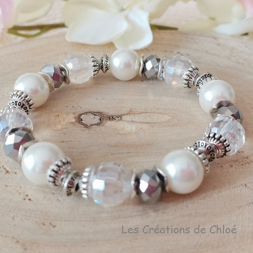 Kit bracelet fil élastique perles en verre laqué cristal