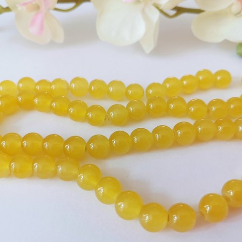 Perles en verre 8 mm imitation jade jaune moutarde x 20