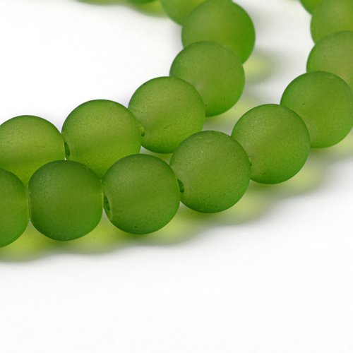 Perles en verre givré 6 mm vert olive x 25