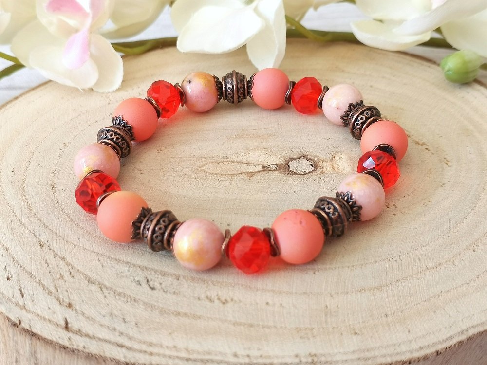 Kit bracelet fil élastique perles en verre rouge - Un grand marché
