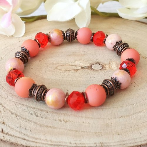 Kit bracelet fil élastique et perles en verre rose - Kit bracelet